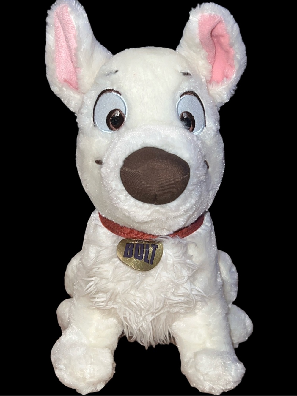 Disney Store Bolt Plush Dog White Puppy Red Collar 12"
